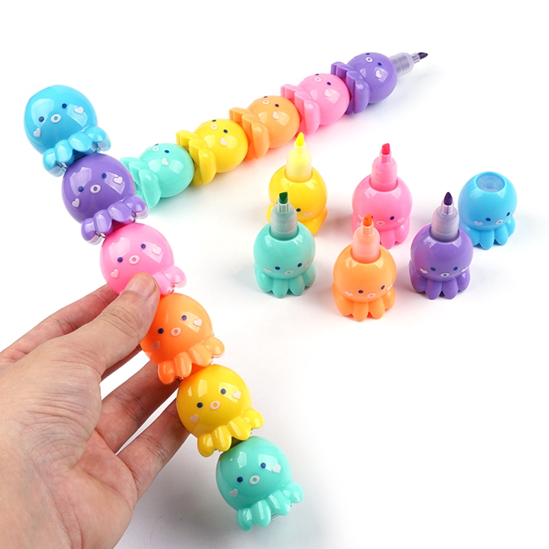 5 Colors Fluorescent Scribble Pen Cute Octopus Hig..